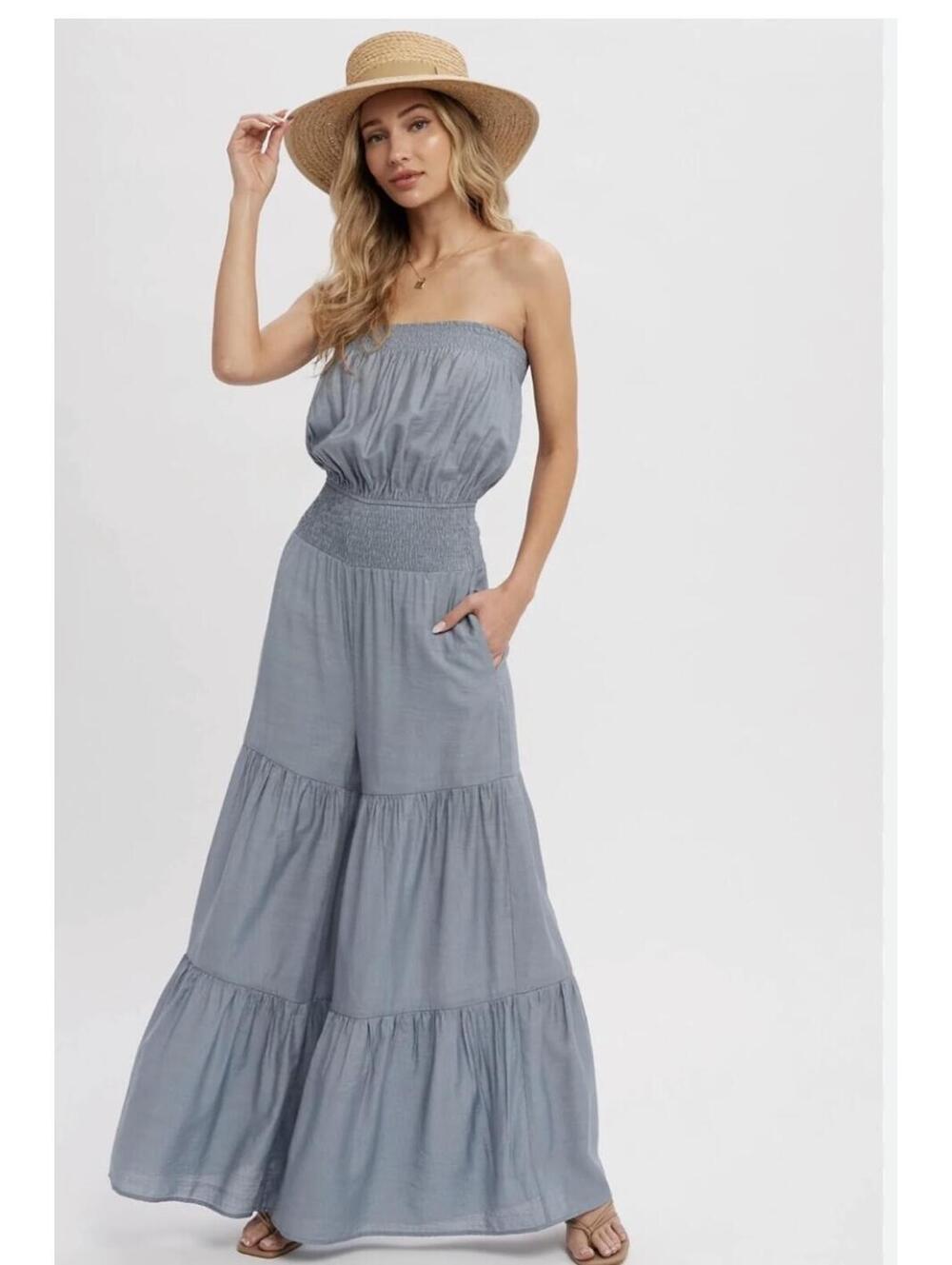 Denim Chambray ruffled jumpsuit